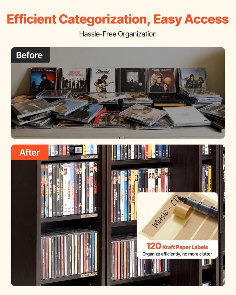 Media Storage Cabinet, 6-Tier DVD Shelf Organizer, 610 X 368 X 1270 Mm Multimedia Storage Organizer for CDs, DVDs, Books, Games, CD Shelf for Living