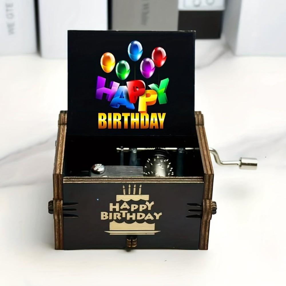 New Happy Birthday Wooden Music Box Classical Pink Carved Musical Box Hand Crank Light Luxury Music Gifts Birthday Gifts