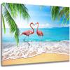 LB Pink Flamingo Beach Wall Art for Bathroom Tropical Green Palm Leaf Canvas Wall Art Wall Paintings Home Decor Blue Ocean Wall Pictures for Living
