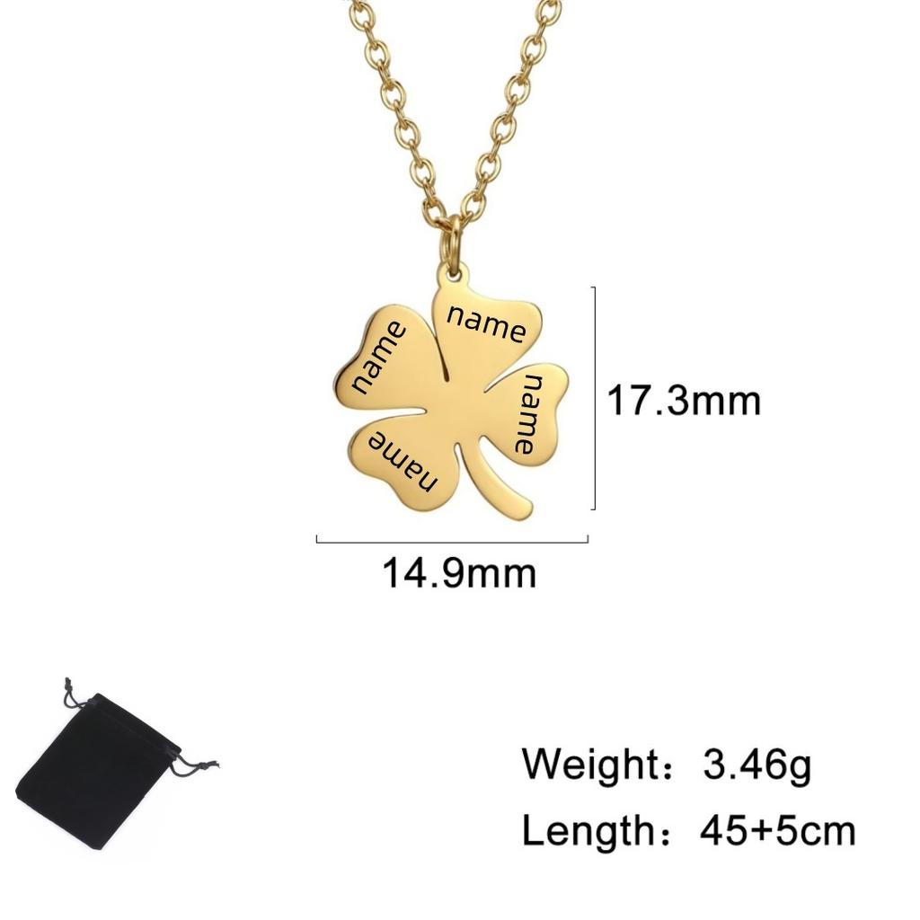 Customized Name Text Lucky Clover Necklace Stainless Steel Fashion Clover Clavicle Chain Lucky Valentine's Day Gift