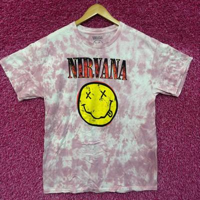 Nirvana Never Mind Smiley Face Pink Tie Dye Tshirt Size Large