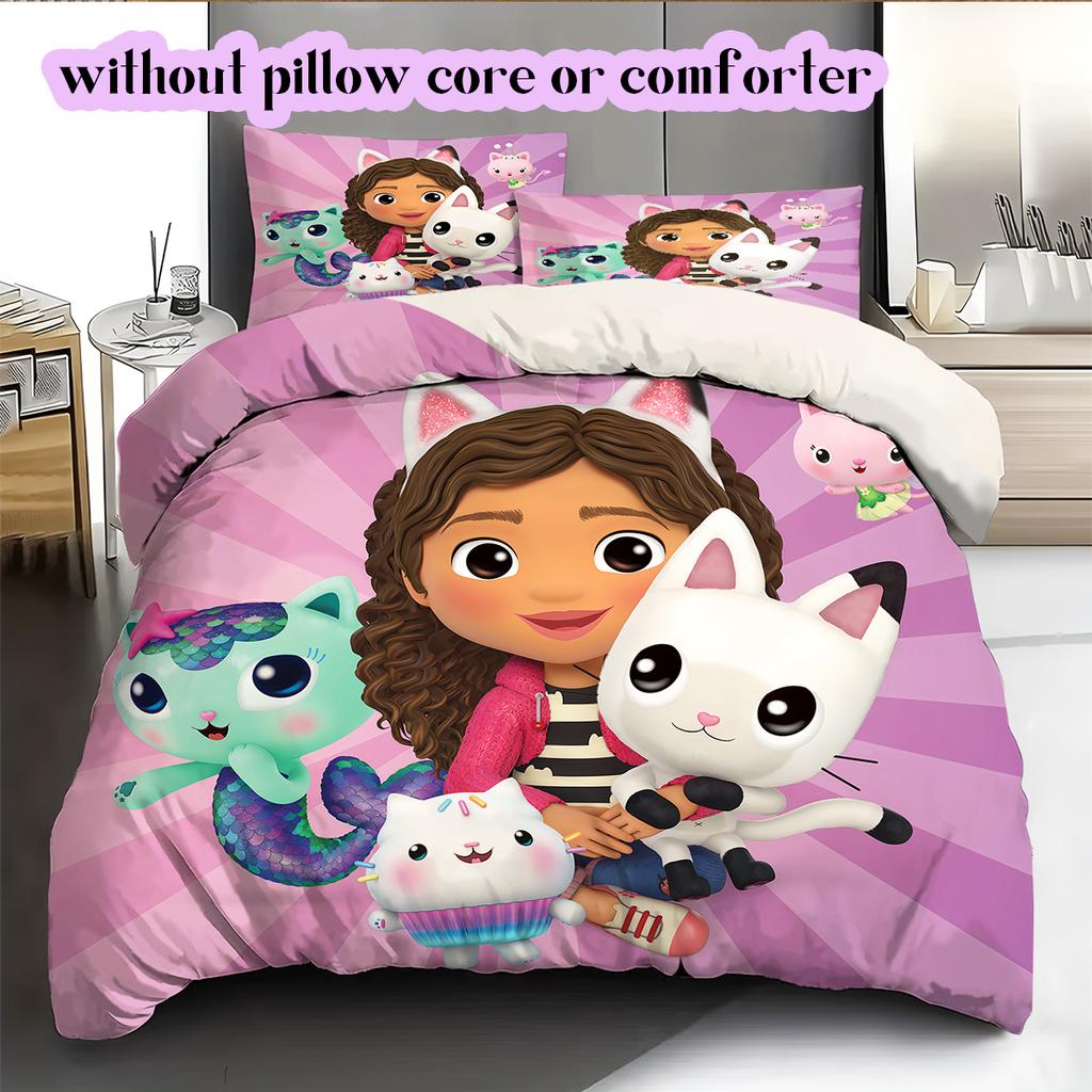 Gabby Cartoon Muster Bettwäsche Steppdecke Set Bettbezug Kissenbezug Heimdekoration Geburtstagsgeschenk (1*Bettbezug+ 2*Kissenbezug, ohne Füllung)