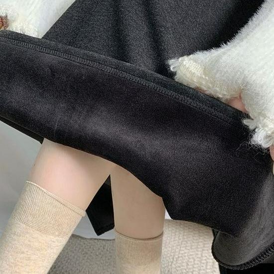 Fluffy Thickened A-Line Wool Skirt for Women - Autumn/Winter 2025, Slimming Mid-Length for Pear Shapes