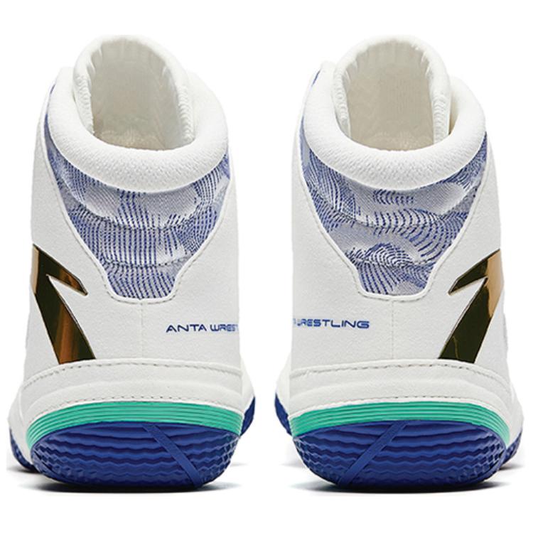 Anta Comfortable Non-Slip Durable High-Top Professional Wrestling Shoes Men Shoes White Black Blue 412440103-6