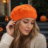 Warm Pumpkin Orange Knitted Beret Hat for Adults Halloween Costume Accessory