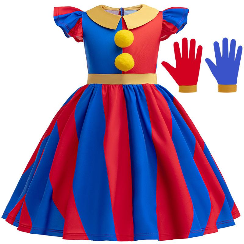 Детское платье Косплей Волшебный Цифровой Цирк Пэмни Хэллоуин Шоу Костюм Клоуна 110cm