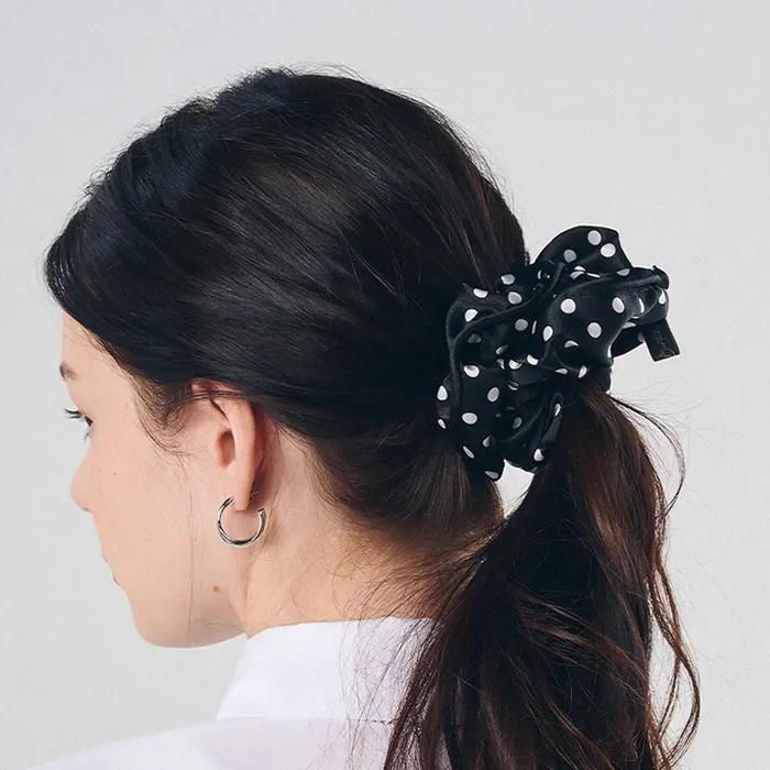 Polka dot satin scrunchie