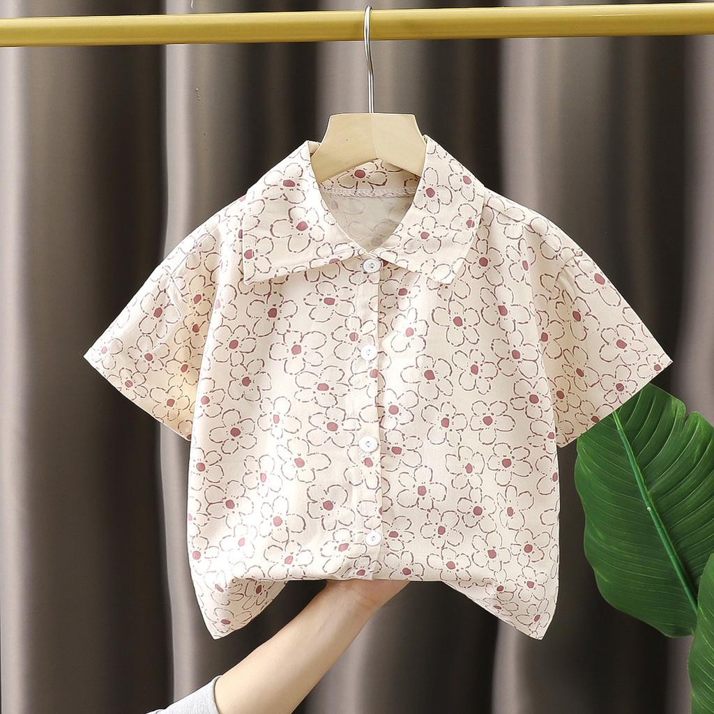 Boys Summer Cotton Short Sleeve Open Front Shirt Thin Breathable Casual Top For Baby Kids Clothing