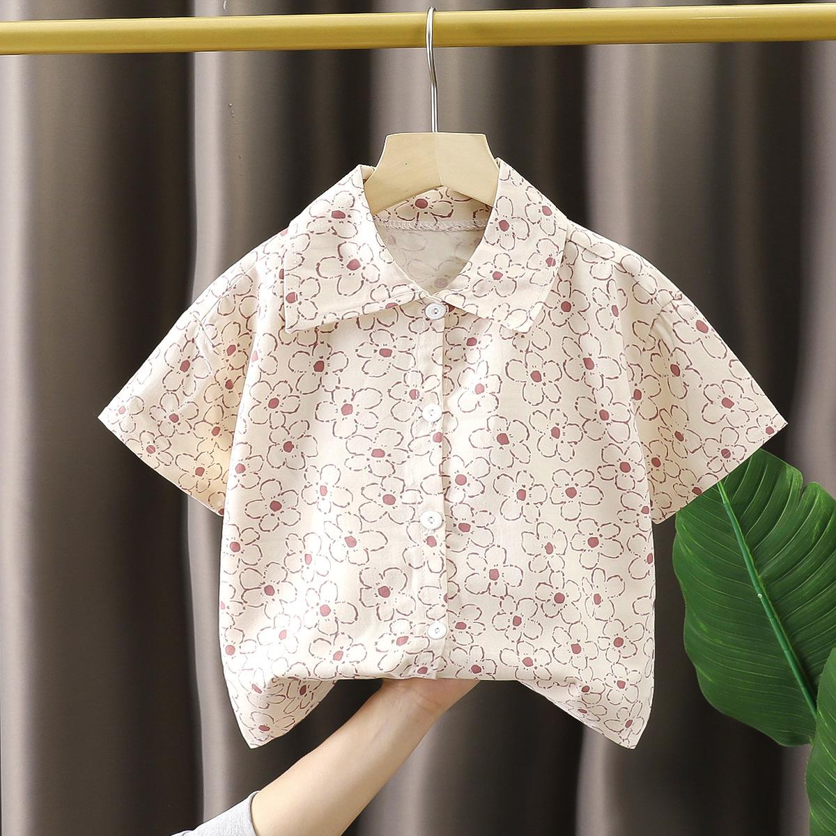 Boys Summer Cotton Short Sleeve Open Front Shirt Thin Breathable Casual Top For Baby Kids Clothing 110cm