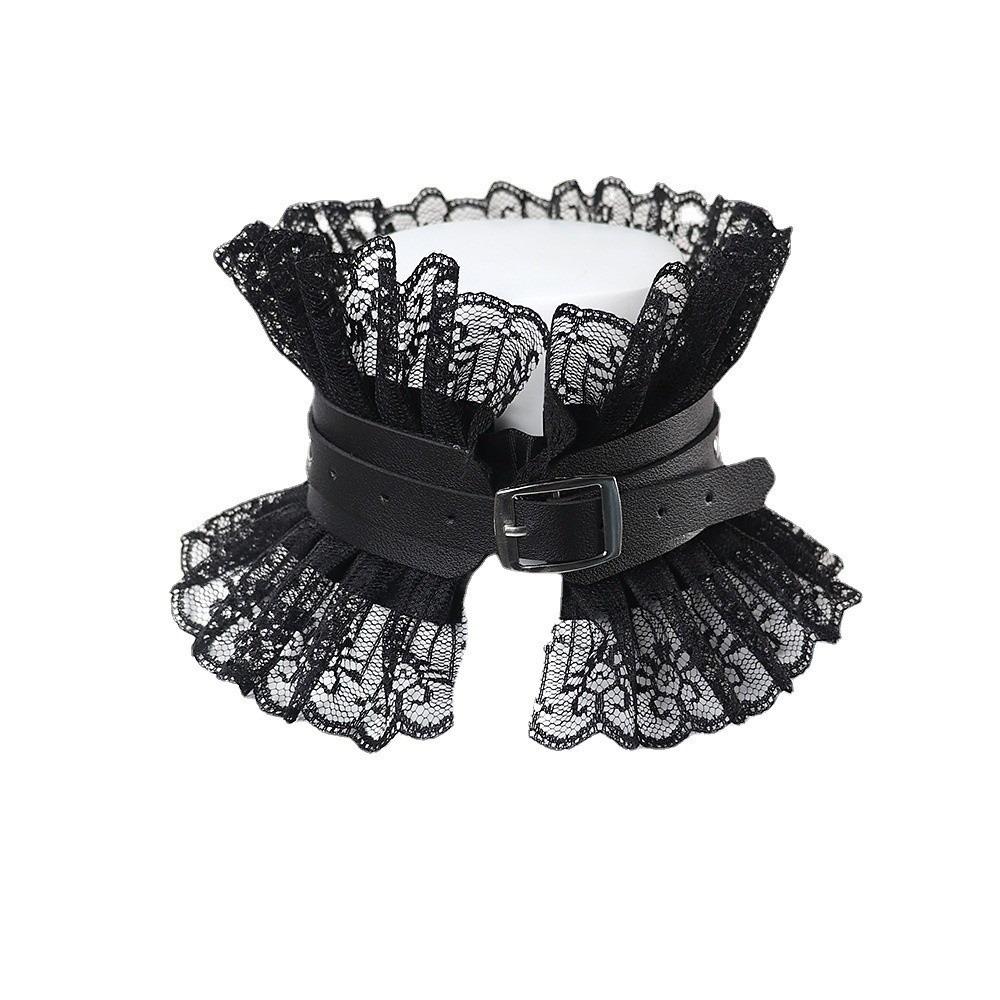 Vintage Style Pu Leather Choker Ruffled Floral Lace Gothic Neck Ruff Victorian Era