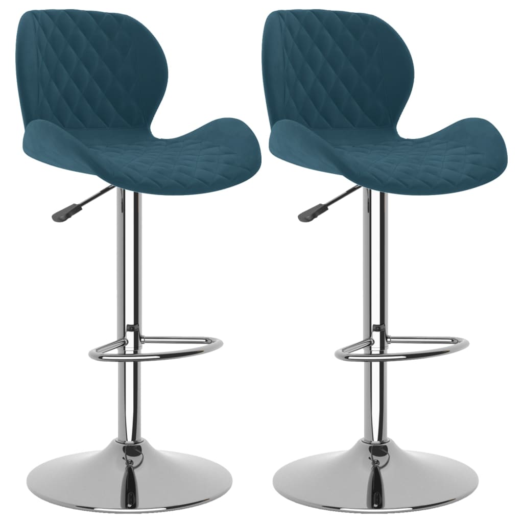 Bar Stool Set of 2 Blue Velvet