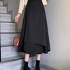 Women's Black A-Line Skirt: High Waist, Irregular Hem, Hip-Covering, Large Swing, Medium to Long Length, Korean Style, Plus Size.