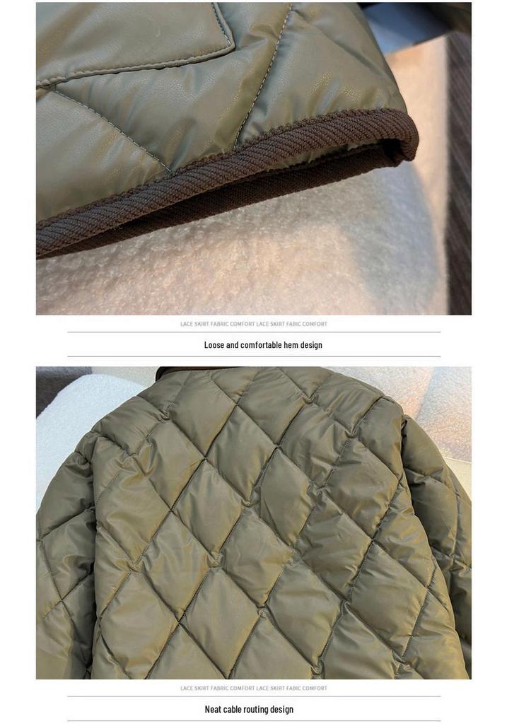 Cross-Diamond Quilted Down Collar Color-Block Slimming Winter Jacket 2026 - Trendy Versatile Short & Loose Fit