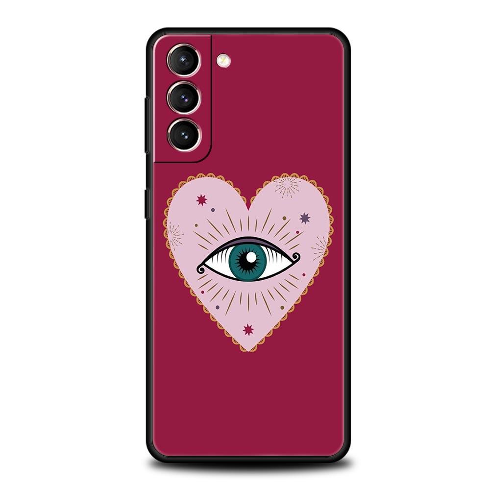Phone Case For Samsung Galaxy S23 S22 Ultra S20 S21 FE 5G S10 S9 Plus S10E S8 Note 20 Black Cover Lucky Eye Blue Evil Eye Print