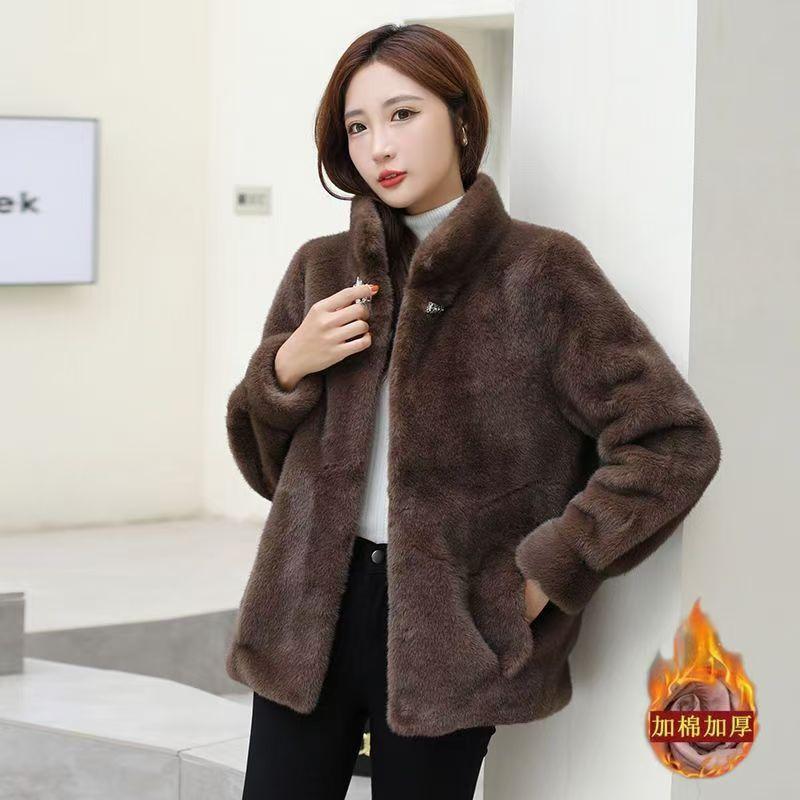 

Зимнее новое пальто из искусственного меха норки, темпераментная материнская одежда, топ со стойкой, повседневное пальто для женщин 42XL155-82.5 kg