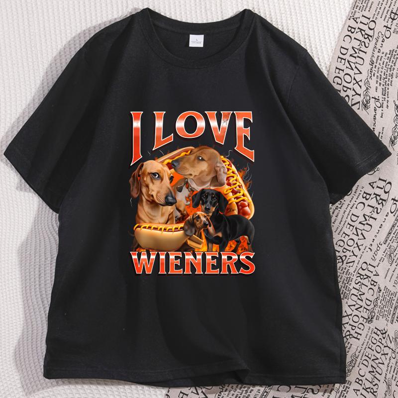 Lieber mit meinem Wiener spielen Grafik T-Shirts Lustiges Dackel Hundet-Shirt Gedrucktes Baumwoll Kurzarm Rundhals T-Shirts
