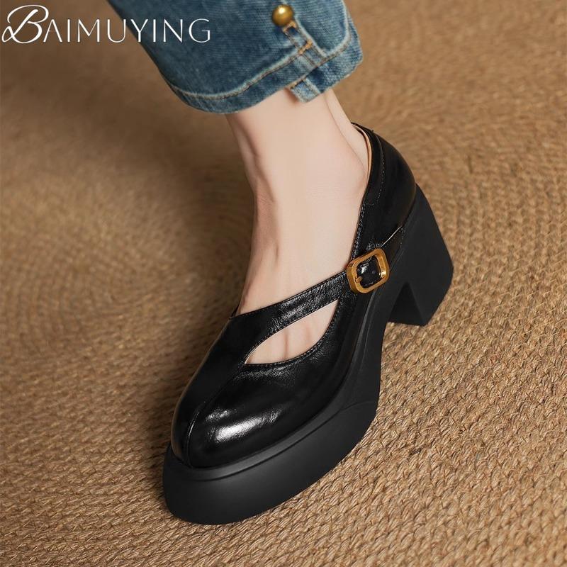 Platform High Heels Woman Shoes Marie Janes Women's Sandals 2025 Summer Shallow Chunky Shoes Soft Leather Elegant Dress Pumps
