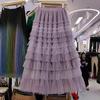 Fairy Embroidered Mesh High-Waist Fluffy Midi Skirt