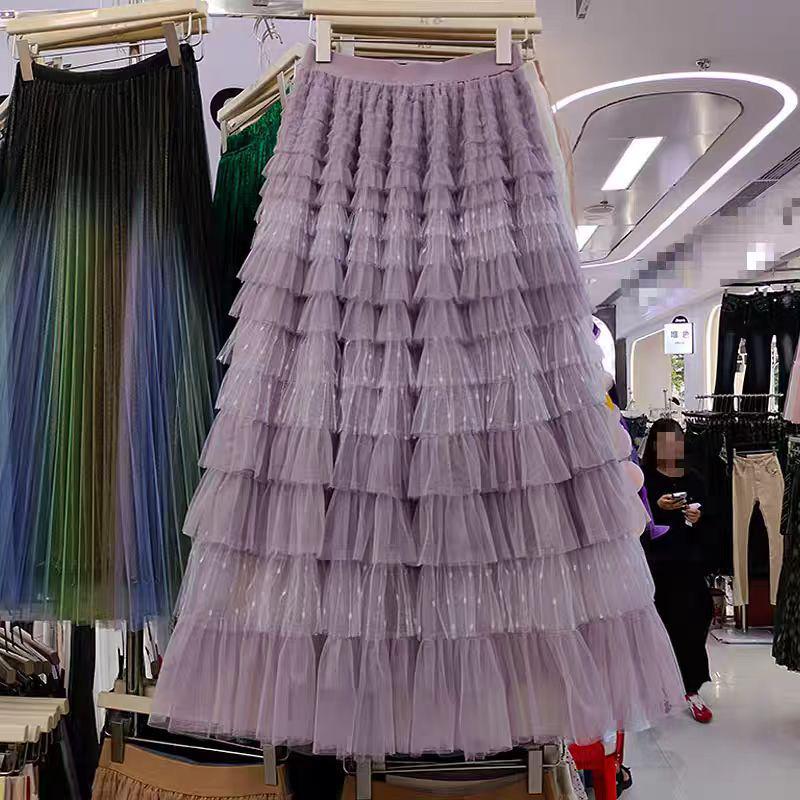 Fairy Embroidered Mesh High-Waist Fluffy Midi Skirt