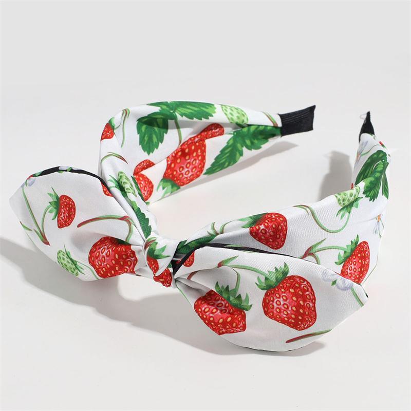 Beautiful Cherry Strawberry Print Hairbands with Center Cross Knot for Women's And Girls Casual Shopping Hair Hoop Accessory
