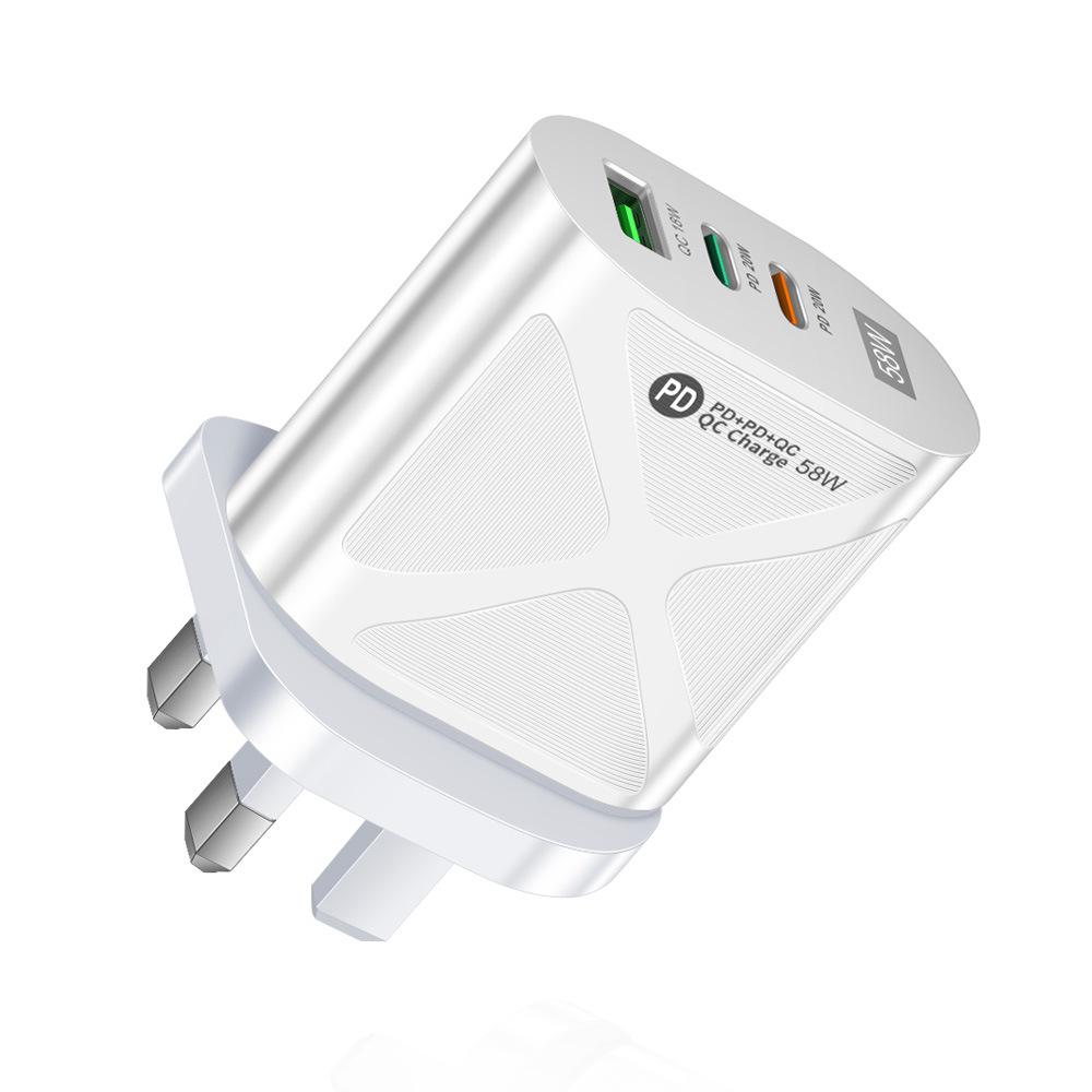 58W Multi-Standard Travel Charger with USB & Dual PD Fast Charging (EU/US/UK/KR/AU)