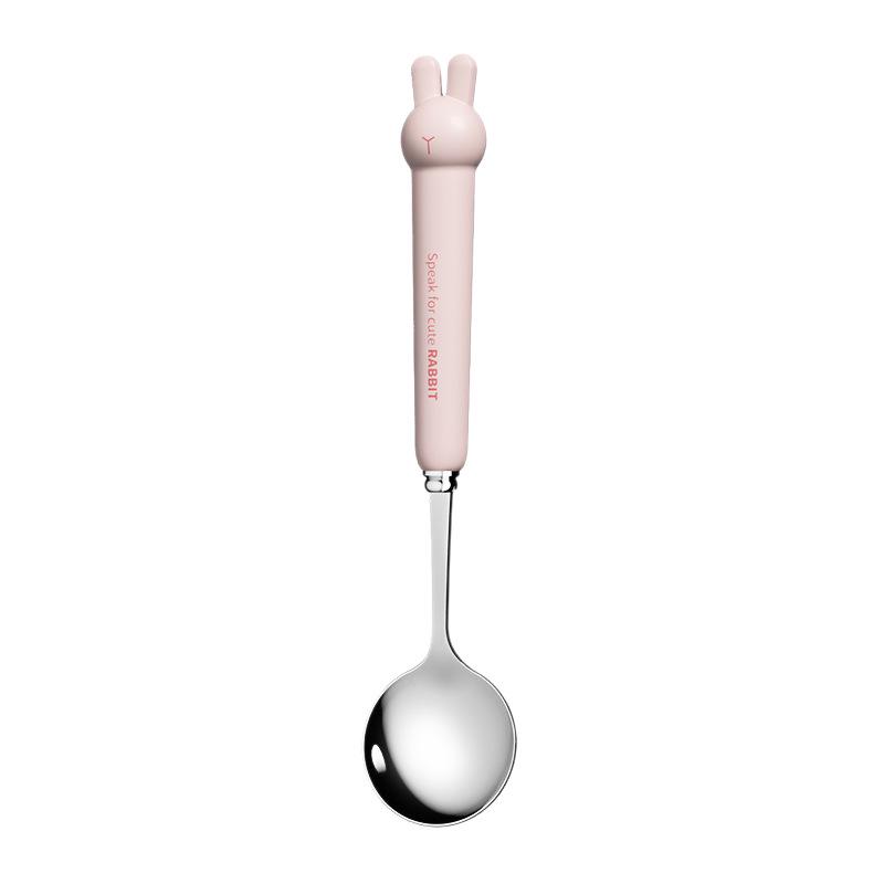 304 Stainless Steel Rabbit Portable Tableware Set: Cute Cartoon Fork and Spoon for Kids, Students, and Office Workers.