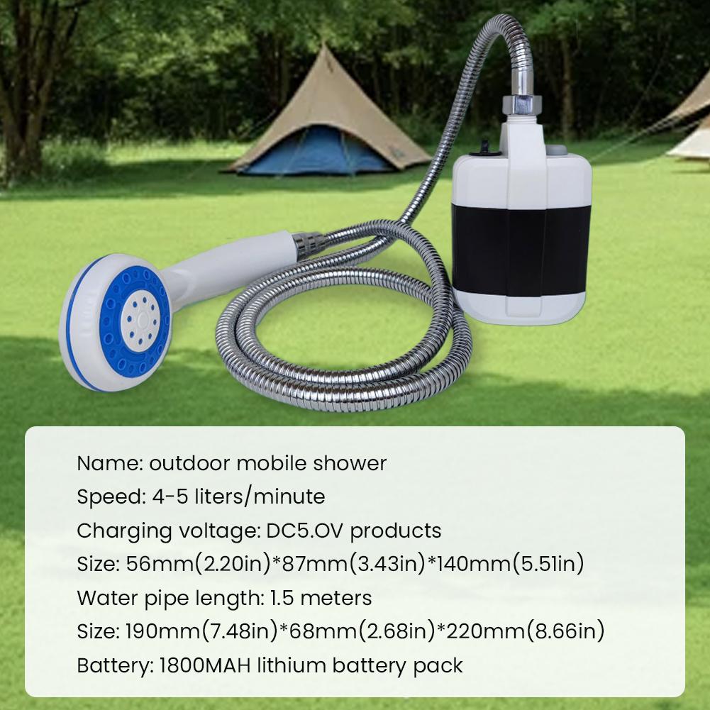 Electric Camping Shower With 1.5M Hose DC5.0V 1800mah Outdoor Shower Head Sprayer 4-5 Liters/Minute for Pet Bath Washing Surf