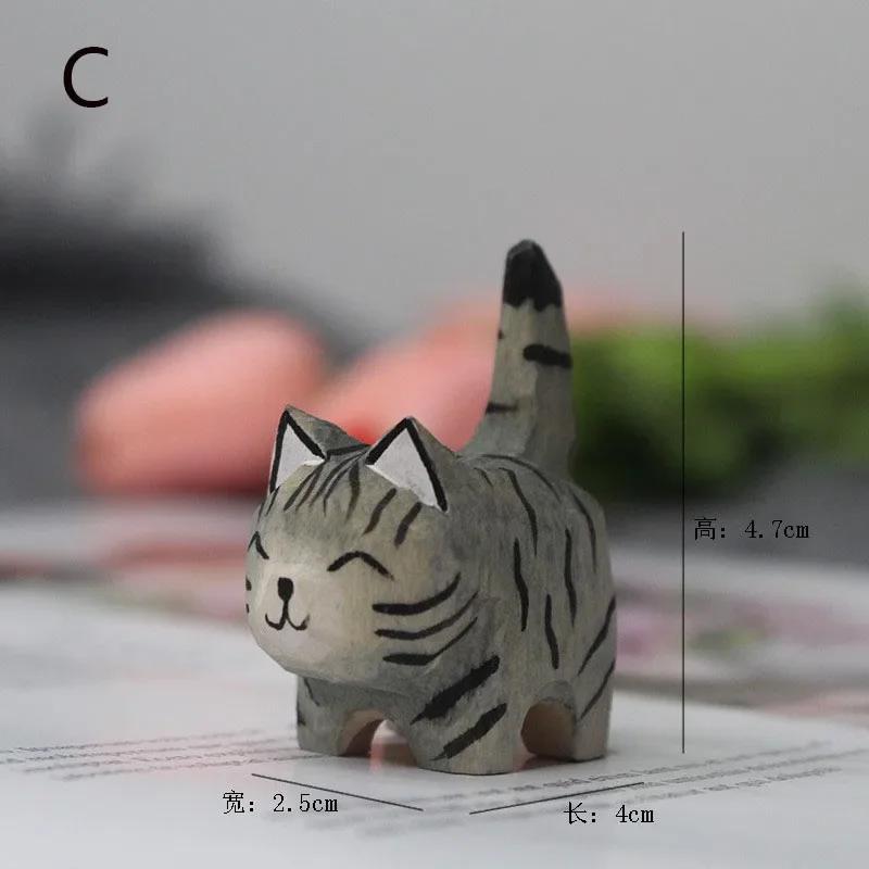 Håndlaget Treskjæring Kattunge Ornamenter Små dyr Kreativt Skrivebord Tre Kattdekorasjonshåndverk