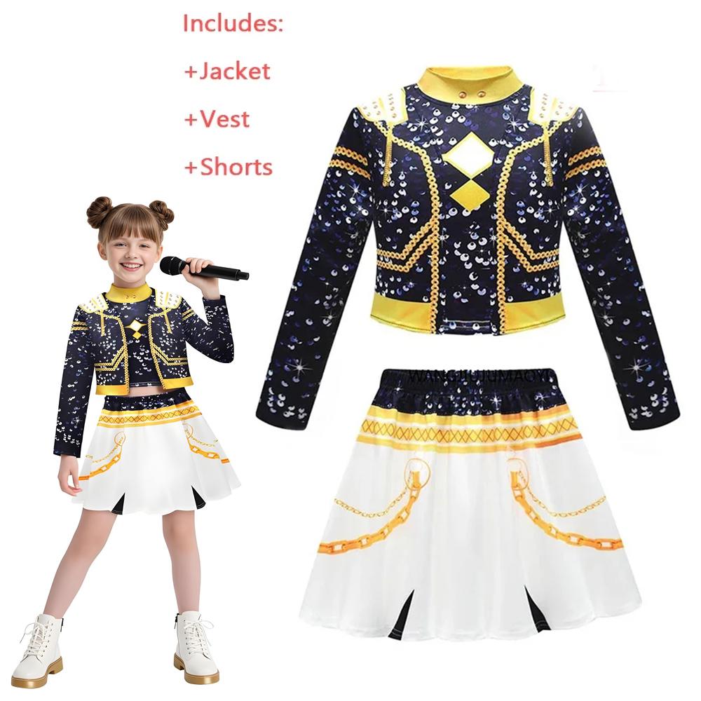 Kids K-Pop Demon Hunters Mira Rumi Zoey Cosplay Costume Set Girls Uniform Halloween Party Stage 3D Printed Dress Up Suits