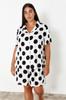 Women's Style Plus Size Pajama Set Pink Shirt Collar Polka Dot Woven Pajama Set