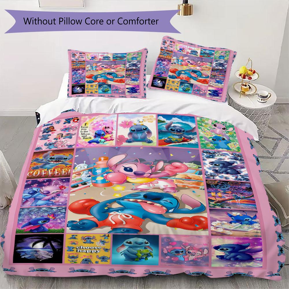Stitch Cartoon Prints bedding, duvet cover and pillowcases, birthday gift (1 duvet cover + 2 pillowcases, pillow insert not included)JM001