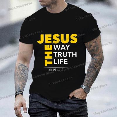 Jesus Way Truth Life Εκτύπωση Μπλουζάκι Ανδρικό Στίχοι Βίβλου Ρούχα Casual Κοντομάνικα T-shirts Καλοκαίρι Χριστιανισμός Θεός Ιησούς T-shirts