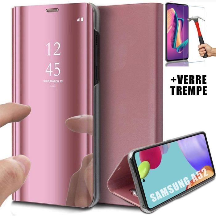 Coque - BOOLING - pour Samsung Galaxy A52 5G - Effet Miroir - Rose - Verre Trempé
