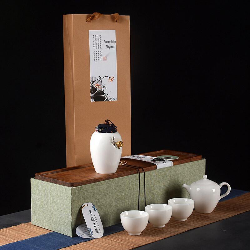 Gold-Inlaid Jade Porcelain Tea Set