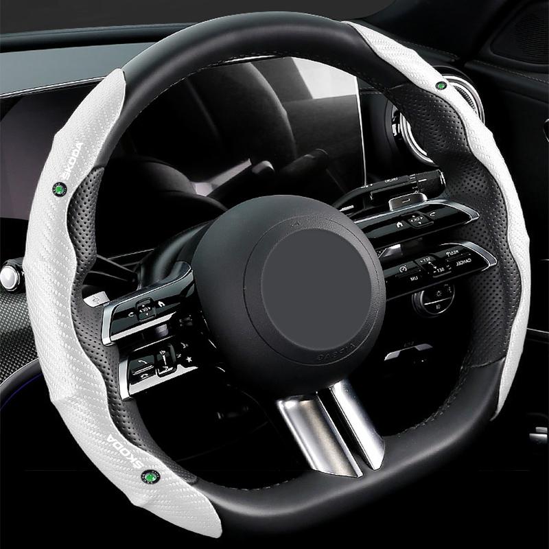 2pcs Carbon Fiber Non-Slip Steering Wheel Cover Car Accessories For Skoda Octavia MK2 MK3 2 3 A7 Fabia Karoq Kodiaq Superb Rapid Kamiq