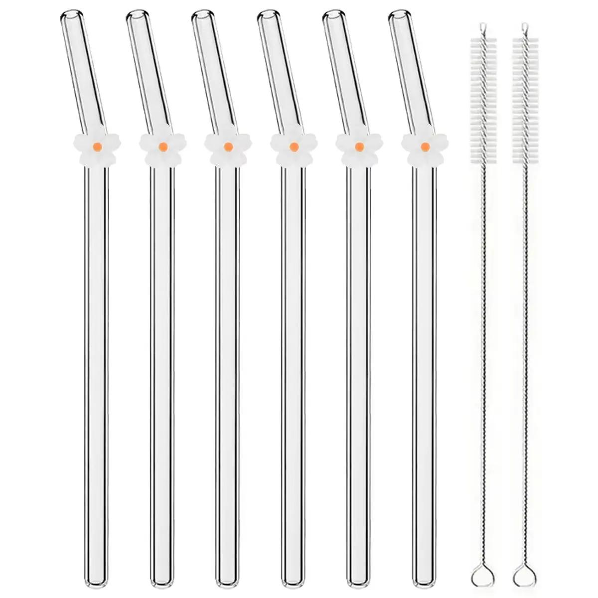 

6Pcs Reusable Glass Straw Set High Borosilicate Smoothie Cocktails Straw Healthy Eco Friendly Drinking Straw with Clear Brush
