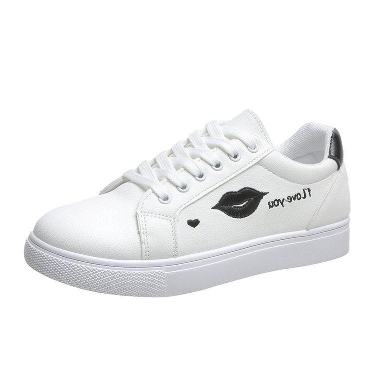 Spring New Fashion White Shoes Female Students Lace up round Toe Color Matching Casual Sports Skate Shoes  Wholesale