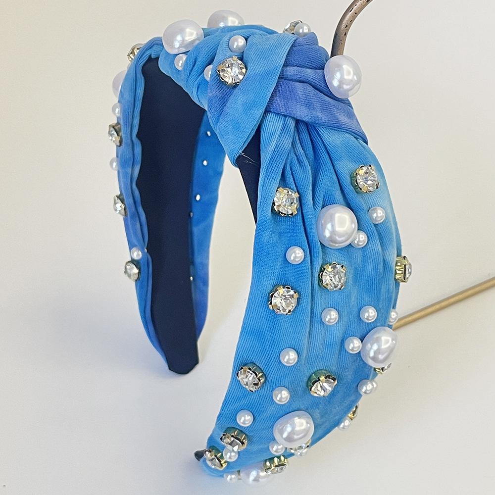 

Богемная этническая повязка на голову с узлом тай-дай, жемчугом и стразами, аксессуары для волос для взрослых, украшения для волос