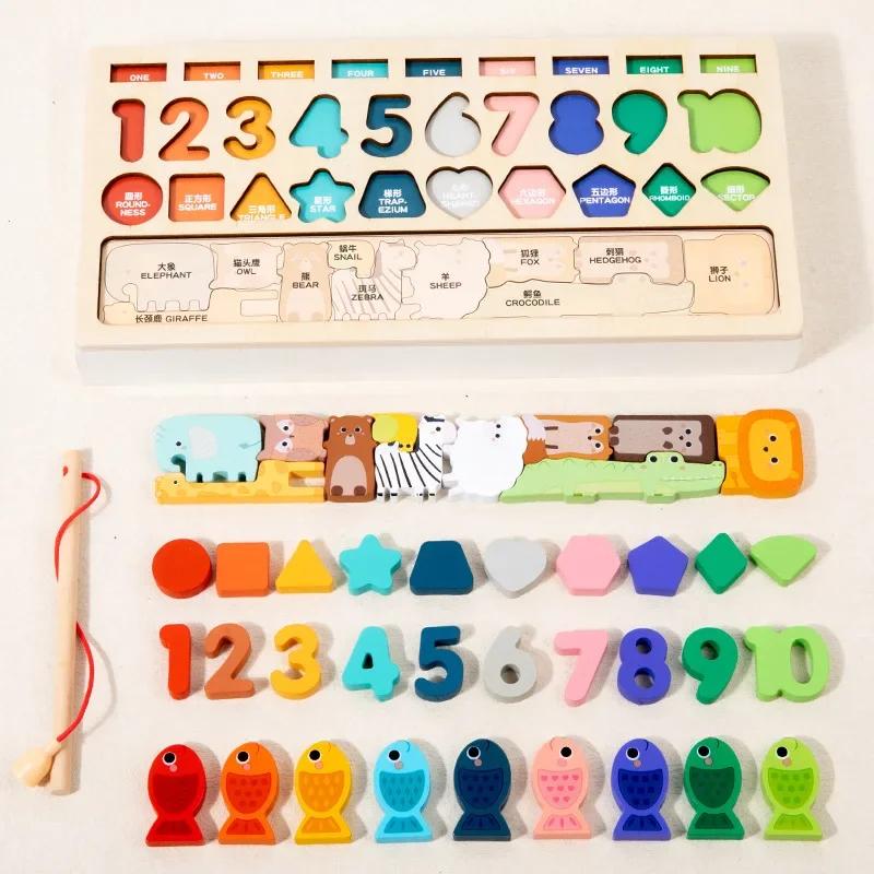 Toddler Montessori Toys Shape & Number Matching Fishing Game Animal Puzzle To Exercise Fine Motor Skills for Boys and Girls
