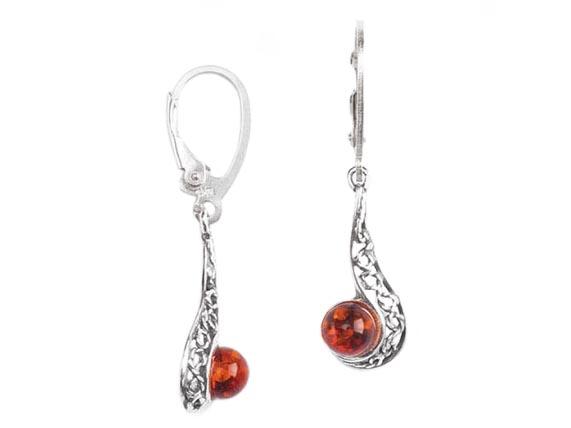 Silver Dangle Earrings with Amber English Clasp Oxidized Silver