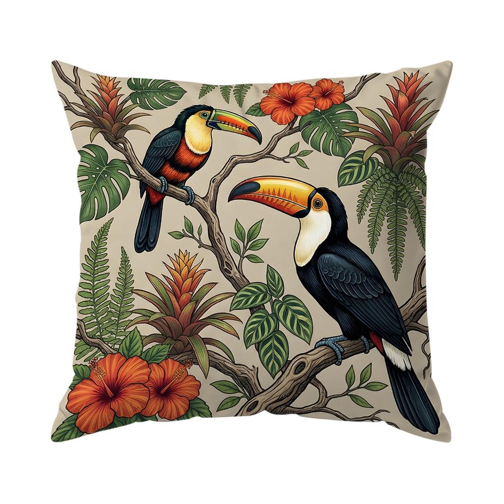 1/4pcs Toucan Flower Cushions Pillowcase Polyester Cushion Cover Throw Pillow Pillowcover Home Car Sofa Decor