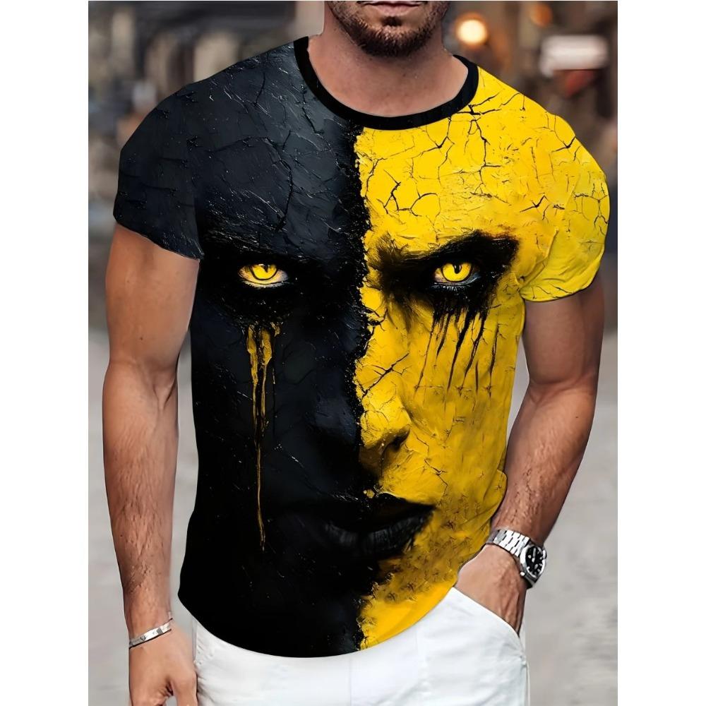 Abstract Face Pattern Wolf 3D Print T-Shirts Men Women Short Sleeve Round Neck T Shirt Street Tees Harajuku Y2K Top Men Clothing