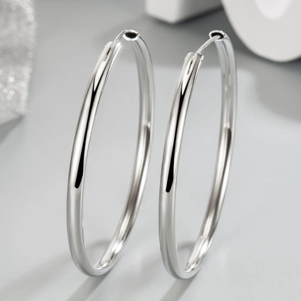 Genuine 925 Sterling Silver Women's New Jewelry Fashion Round Hoop Earrings