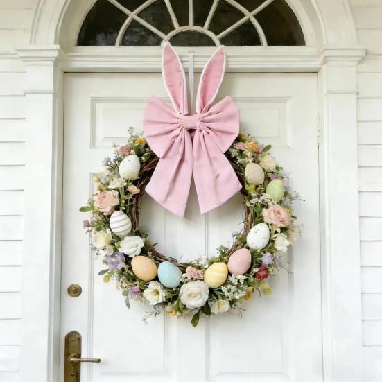 16-tums påskkransrosetter Glad påskkaninöronrosett för trädtopp Dekorativ tygrosett för vårhelg Ytterdörr Vägg Fönster Inomhus Utomhus