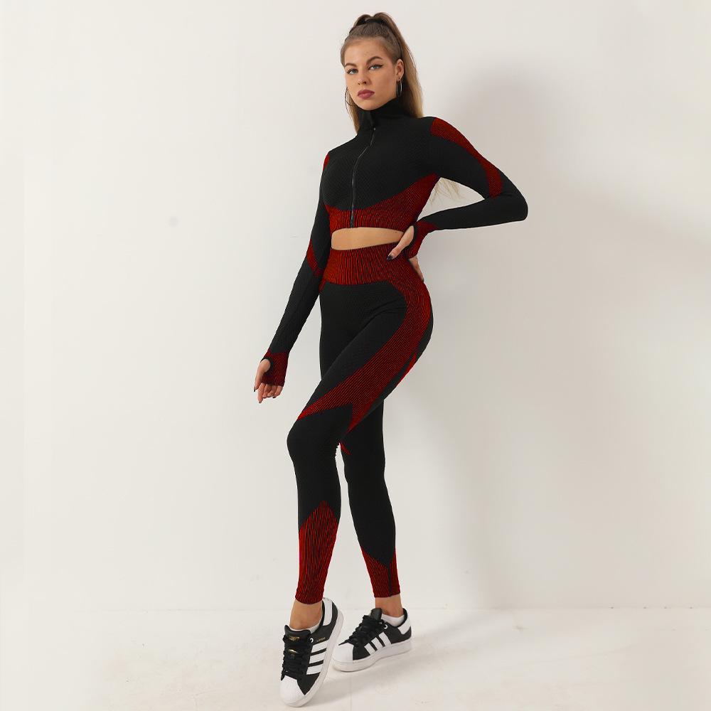 Damen High-Waist Schnelltrocknendes Yoga-Set: Langärmeliges Oberteil & Hose, ideal für Herbst/Winter-Fitness.