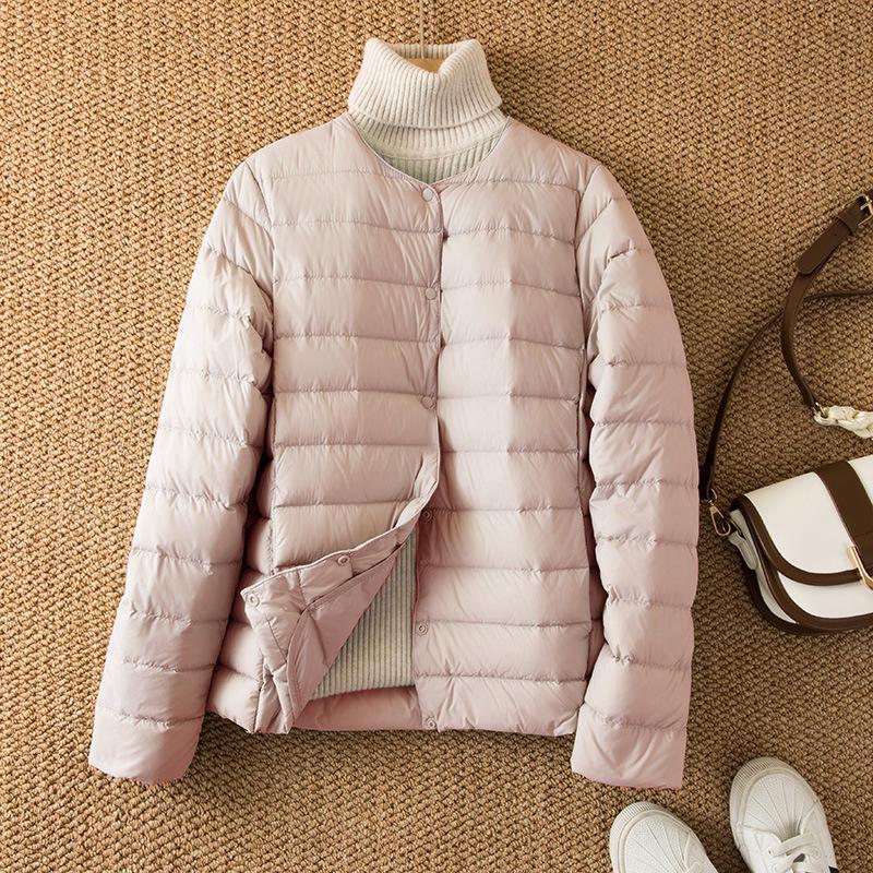 Light down jacket women's short autumn and winter light liner wear inner round neck warm large size coat