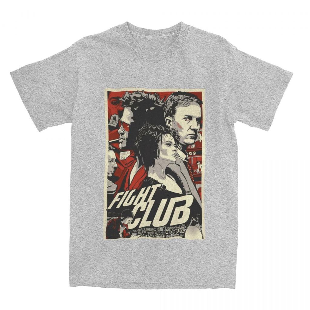 Men's Fight Club Movie Poster T Shirt Pure Cotton Clothing Vintage Short Sleeve Crewneck Tee Shirt Graphic Printed T-Shirts
