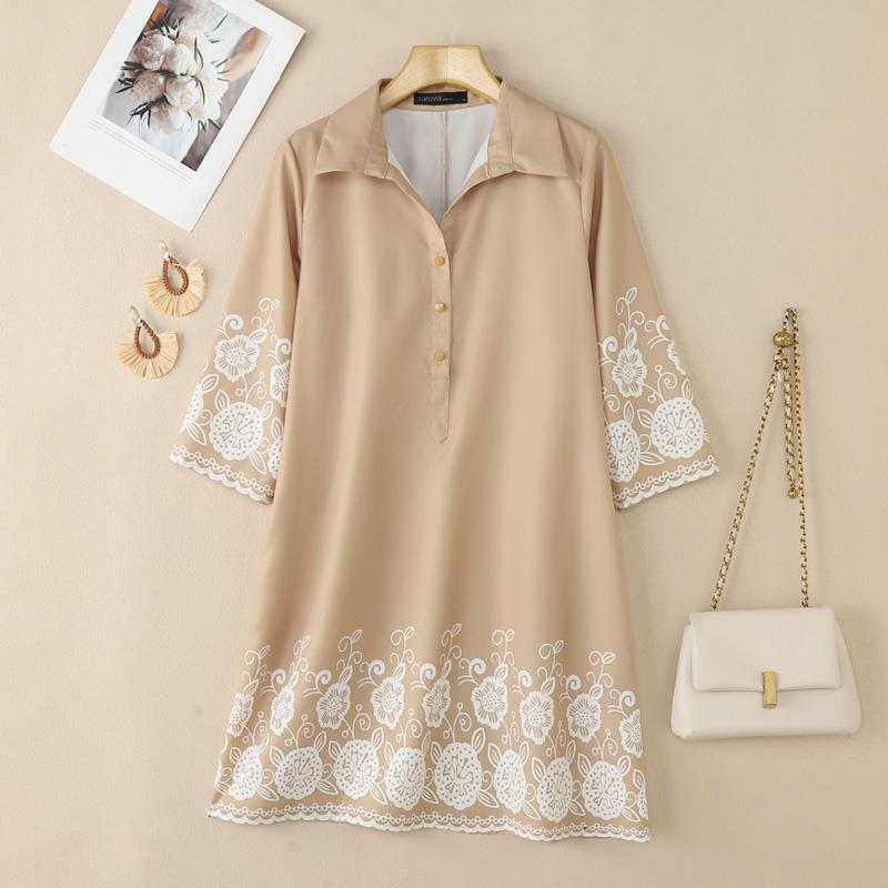 

ZANZEA Женское повседневное платье-рубашка с отложным воротником, рукавом 3/4, свободного кроя и принтом 5XL хаки