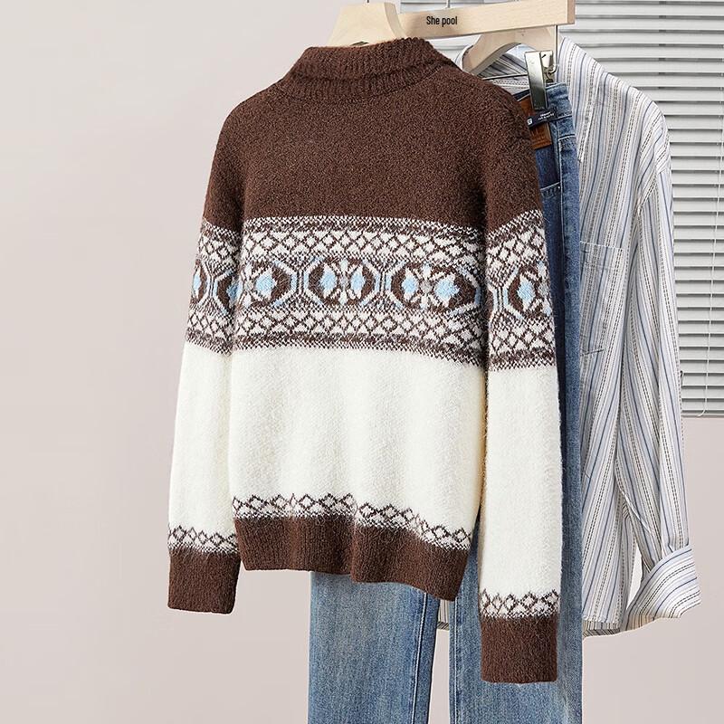 Women's Wool Blend Half-Zip Lapel Sweater