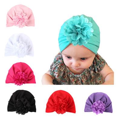 Niedliche Baby-Mütze für Jungen und Mädchen, für Neugeborene, Kleinkinder, solide Blumenknoten-Wickelmütze, Turban-Mütze